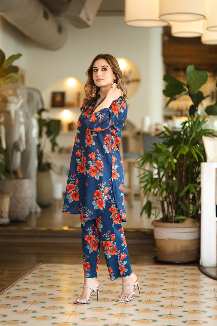 Sneha Blue Cotton Co-ord Set