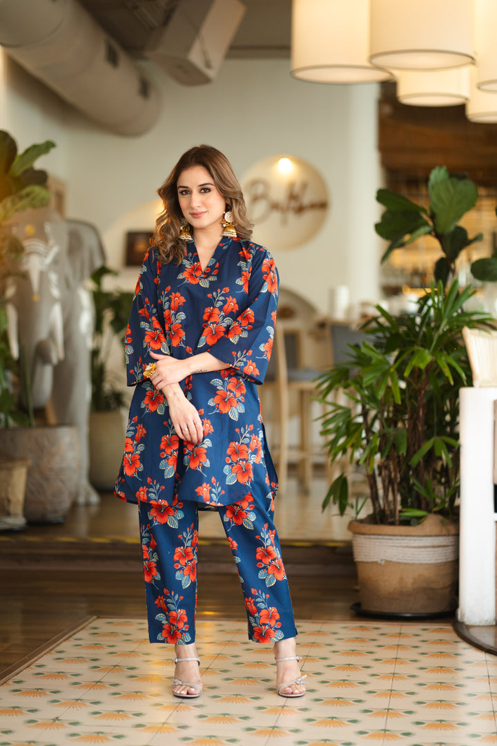 Sneha Blue Cotton Co-ord Set