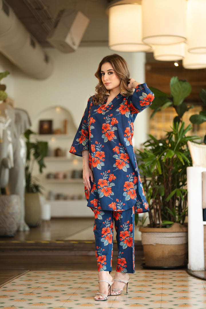 Sneha Blue Cotton Co-ord Set