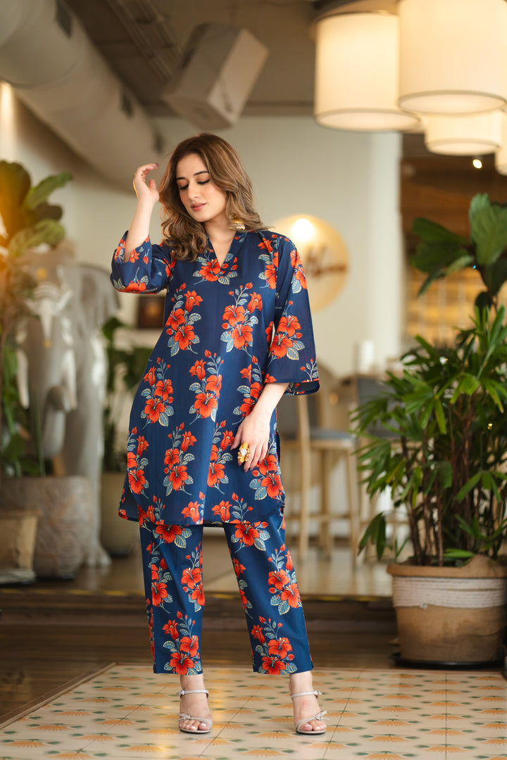 Sneha Blue Cotton Co-ord Set