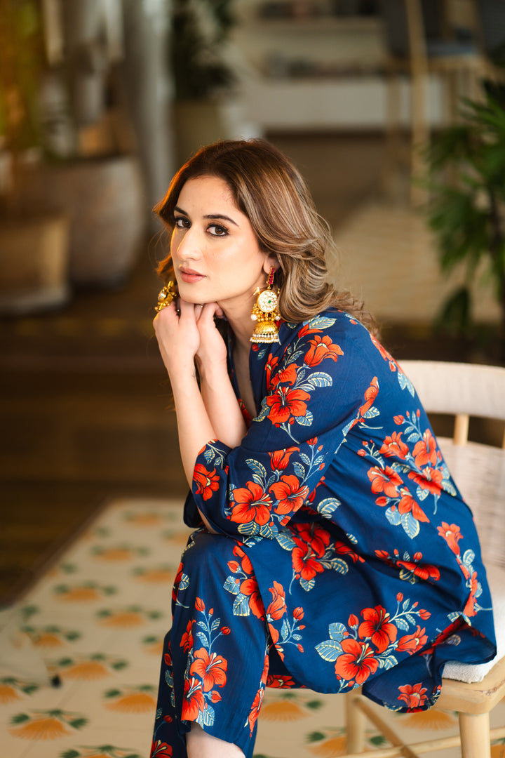 Sneha Blue Cotton Co-ord Set