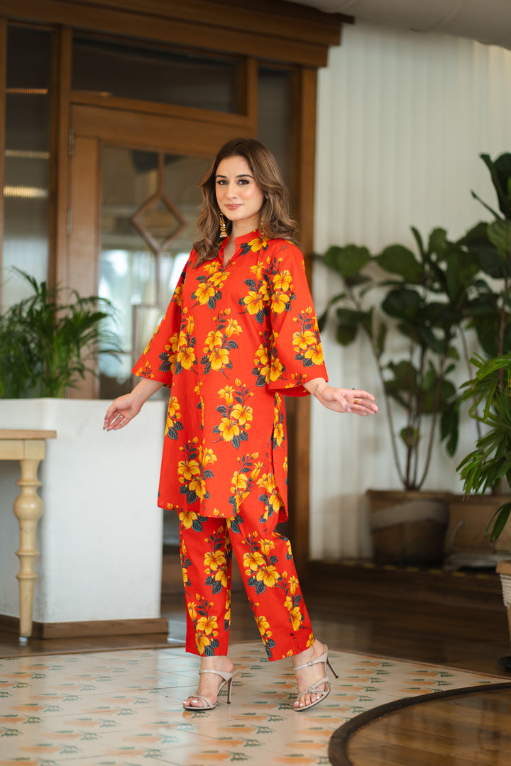 Isla Red Cotton Co-ord Set