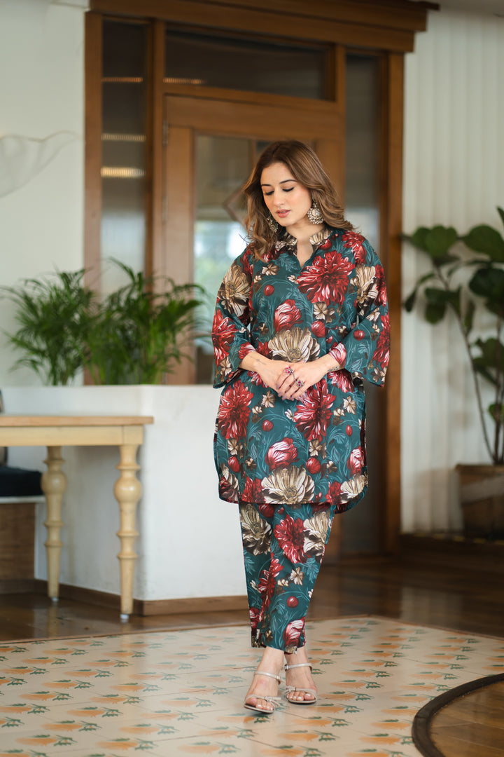 Uditi Teal Cotton Co-ord Set