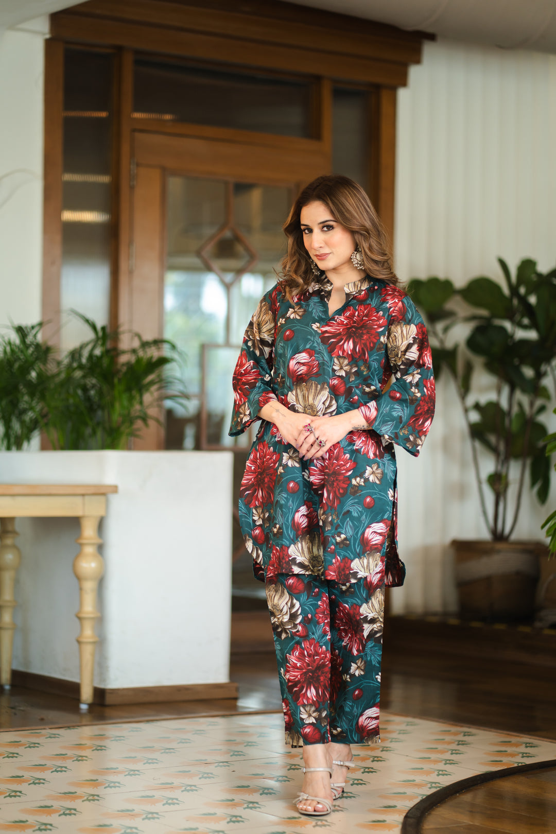 Uditi Teal Cotton Co-ord Set