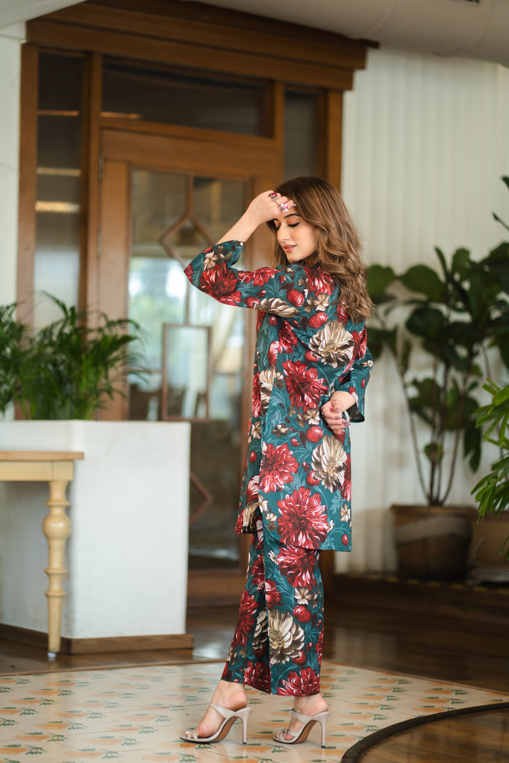 Uditi Teal Cotton Co-ord Set