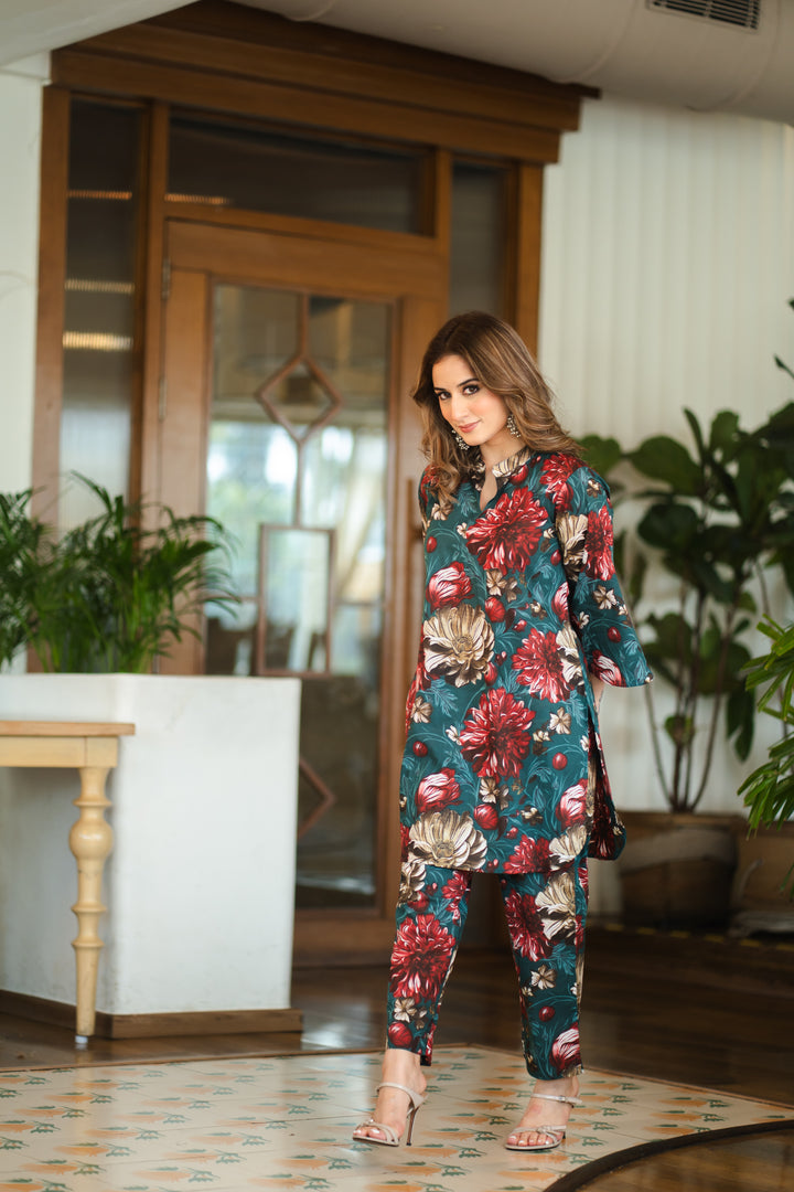 Uditi Teal Cotton Co-ord Set