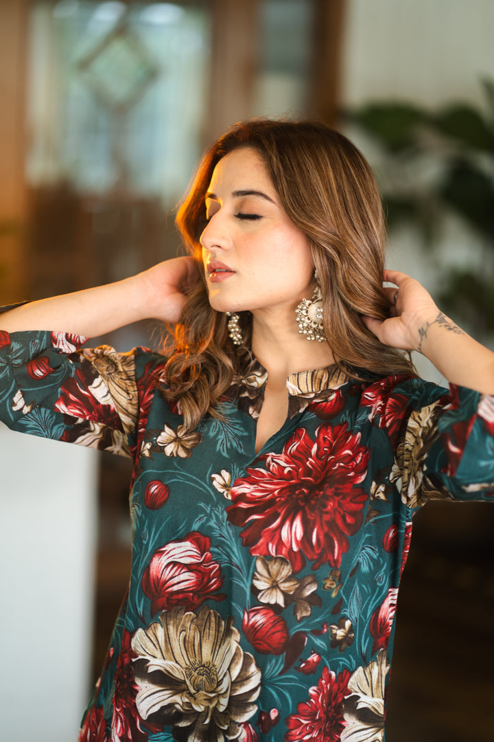 Uditi Teal Cotton Co-ord Set