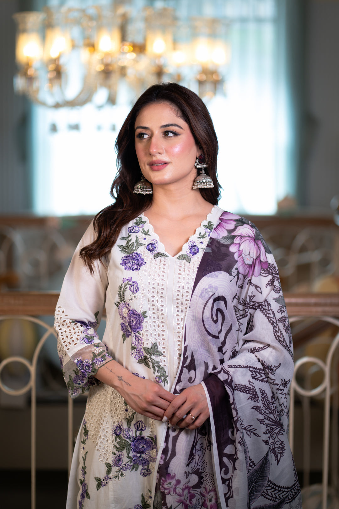 Salma White Cotton Lawn Suit