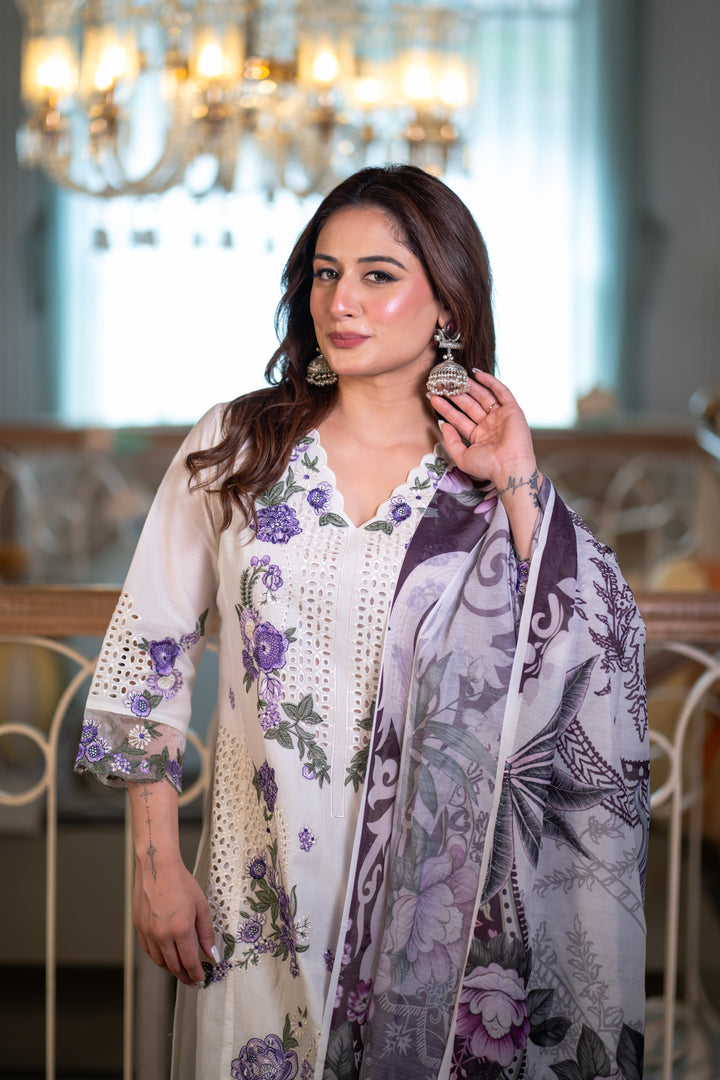 Salma White Cotton Lawn Suit