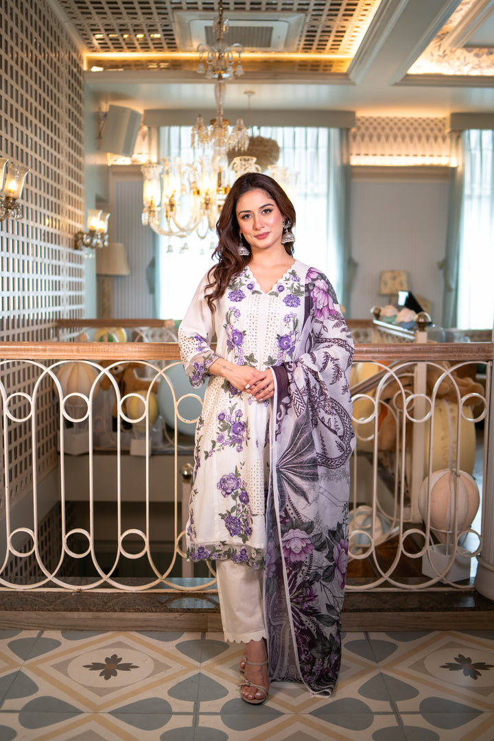 Salma White Cotton Lawn Suit