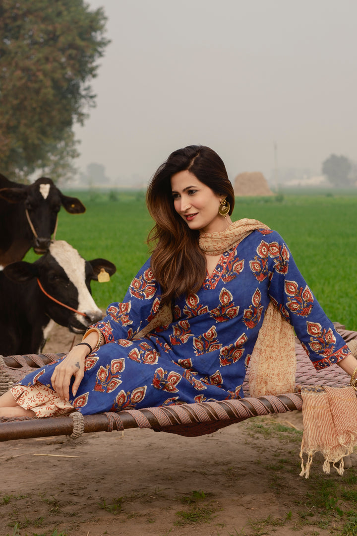 Niyati Blue Handblock Suit Set