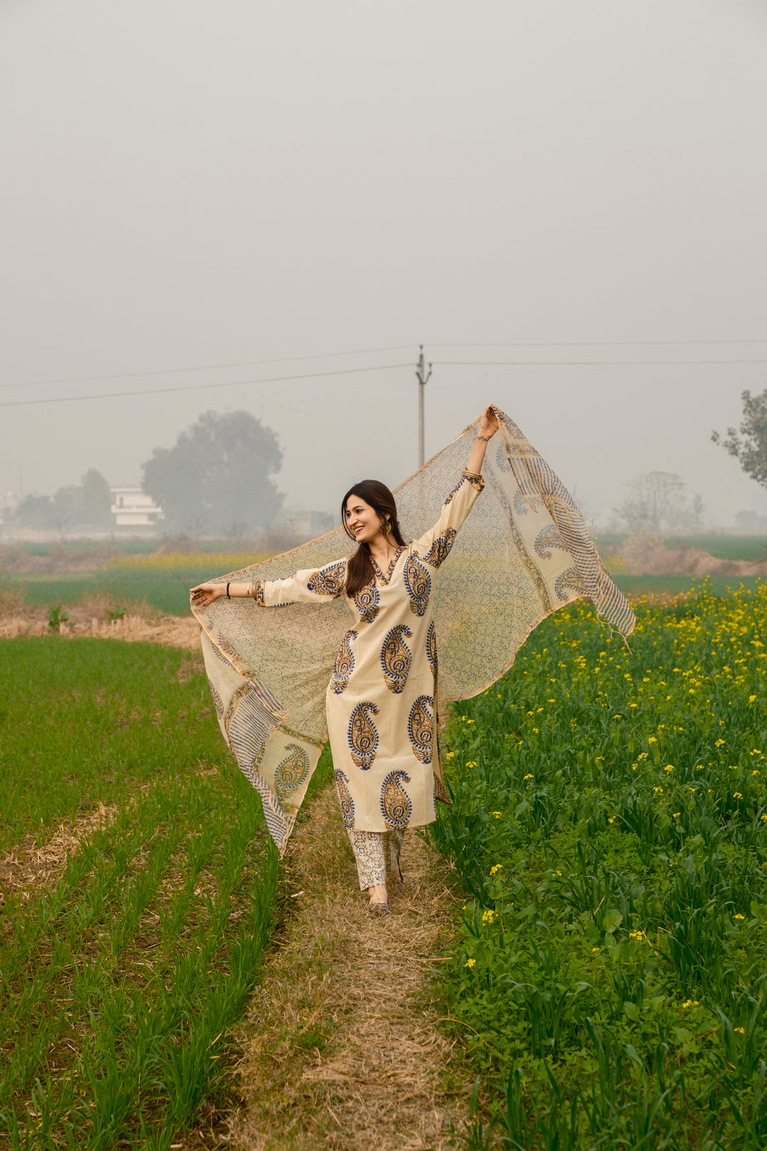 Cream Beige Boota Suit Set