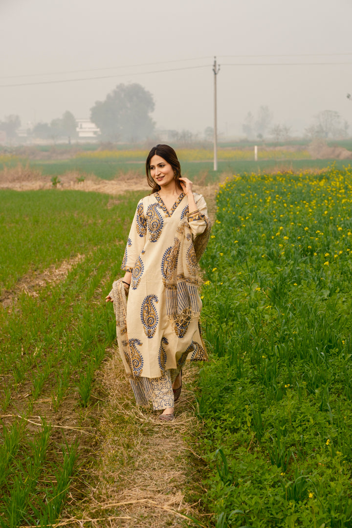 Cream Beige Boota Suit Set