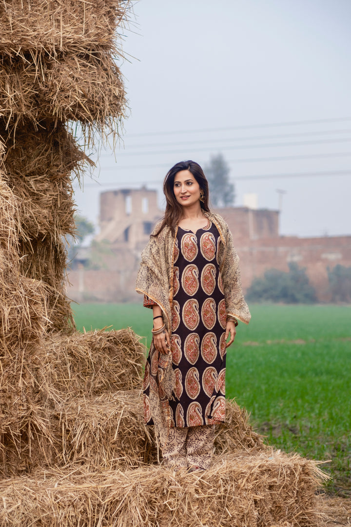 Black Boota Straight Suit Set