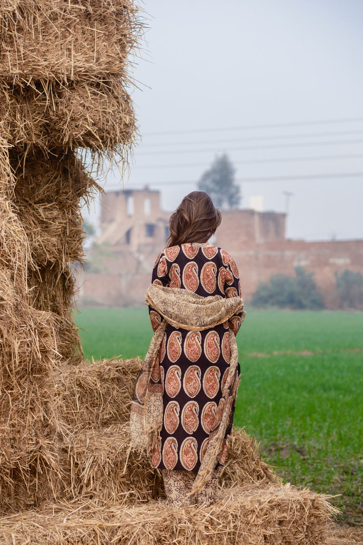 Black Boota Straight Suit Set