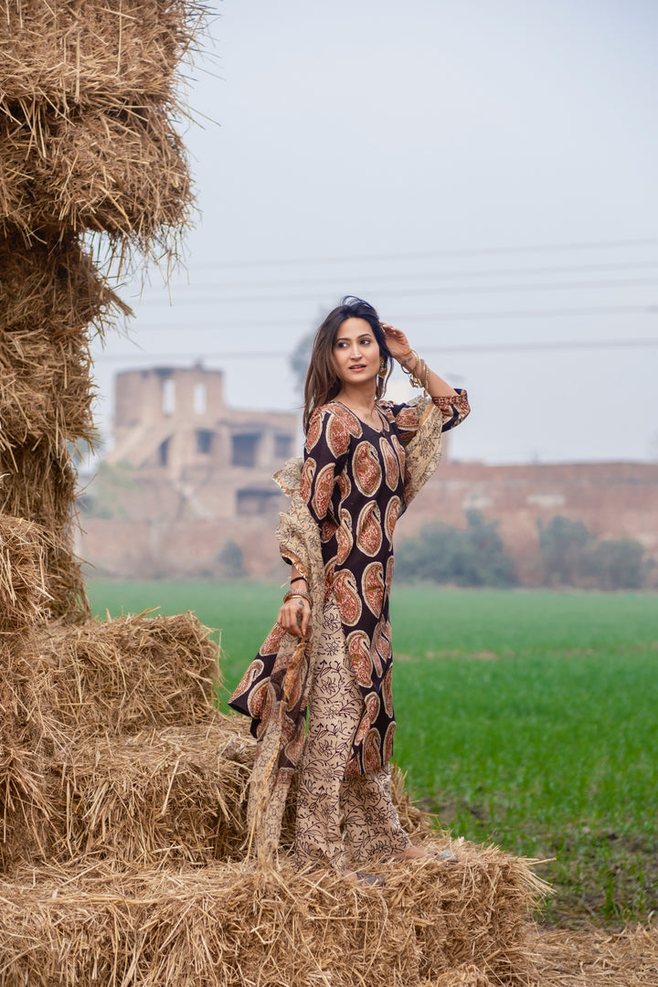 Black Boota Straight Suit Set