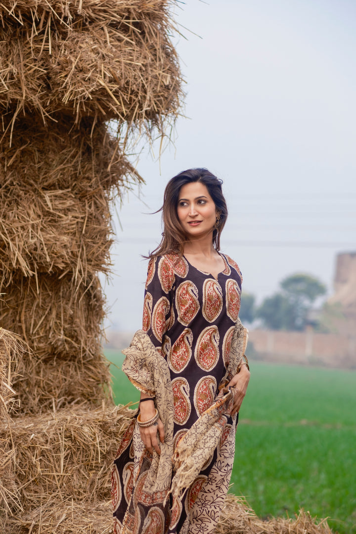 Black Boota Straight Suit Set