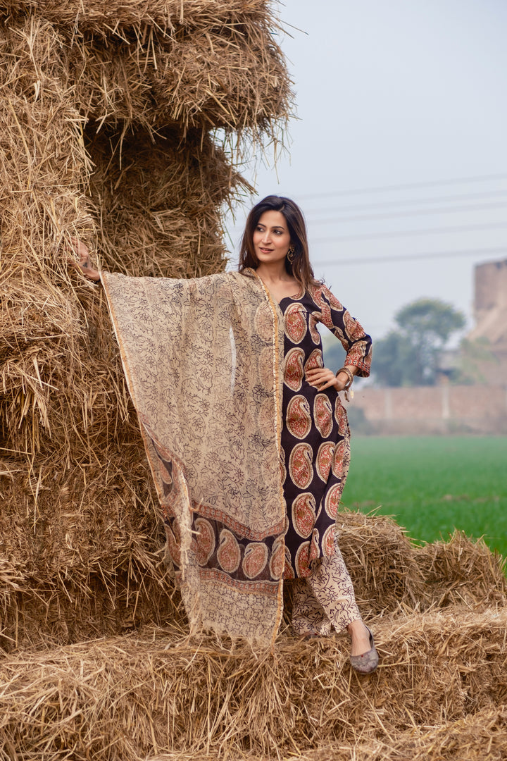 Black Boota Straight Suit Set