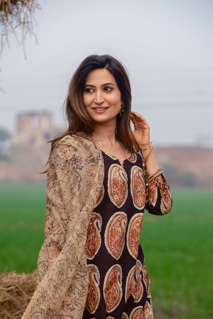 Black Boota Straight Suit Set