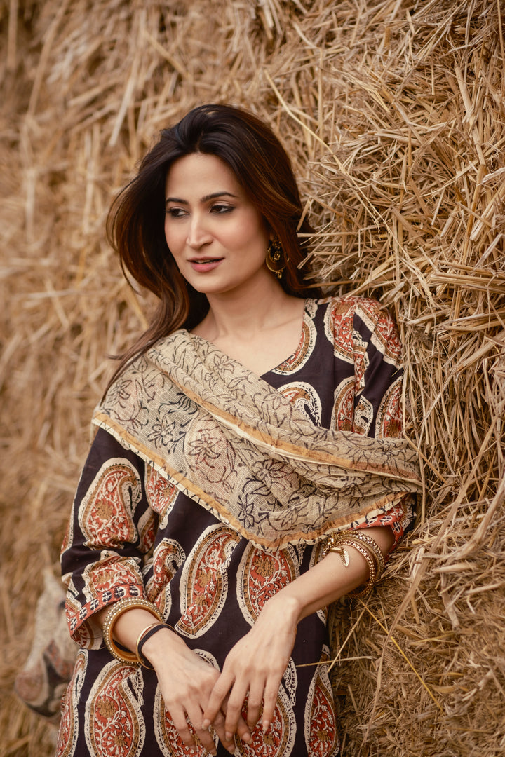 Black Boota Straight Suit Set