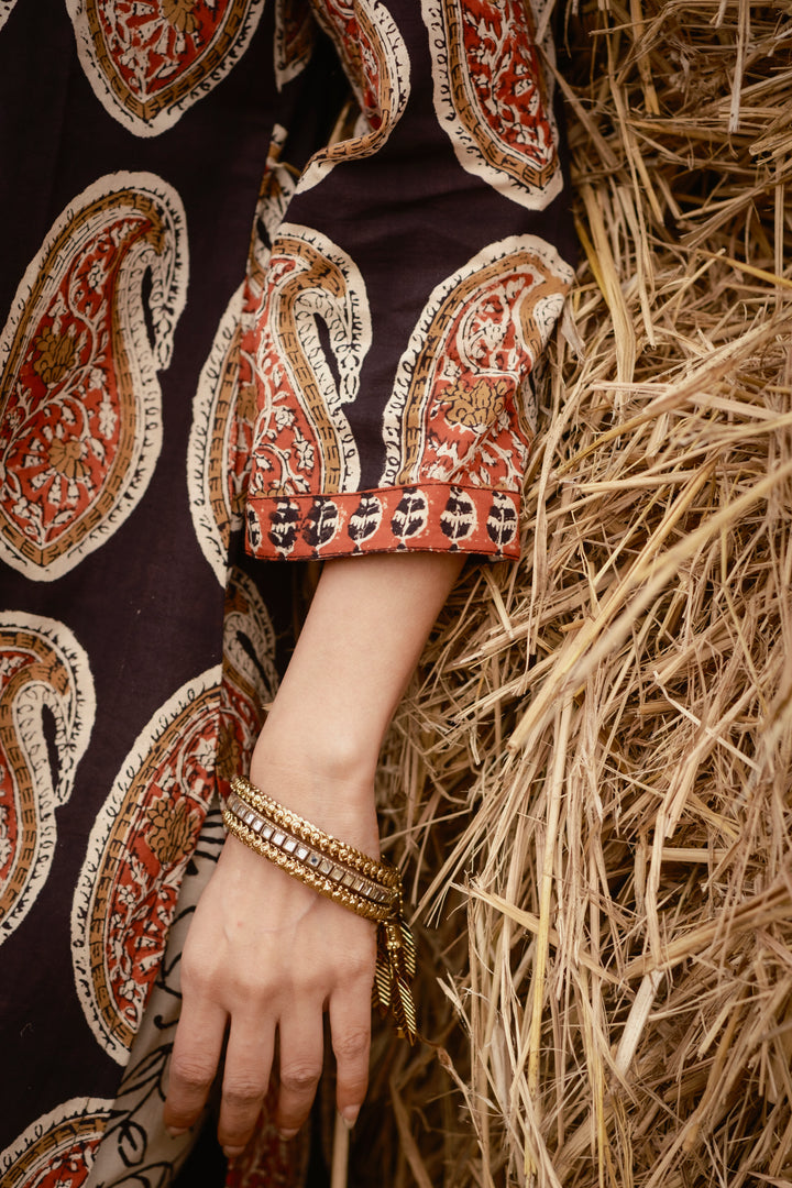 Black Boota Straight Suit Set