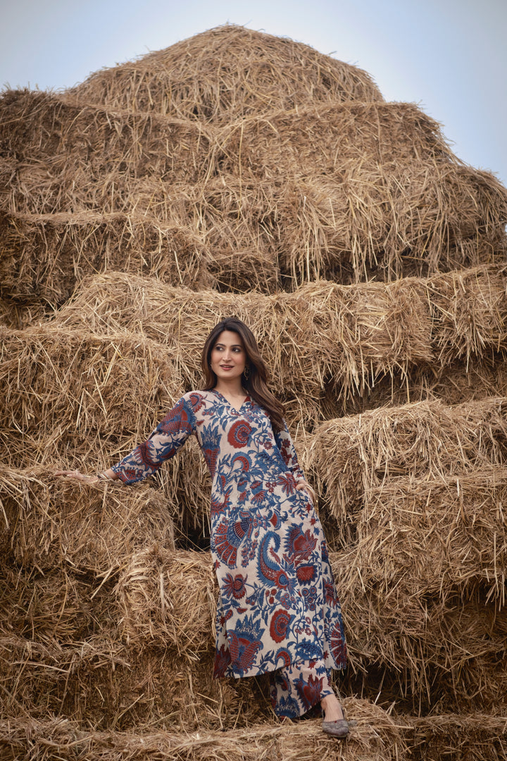 Cream Kalamkari A-line Kurta Set