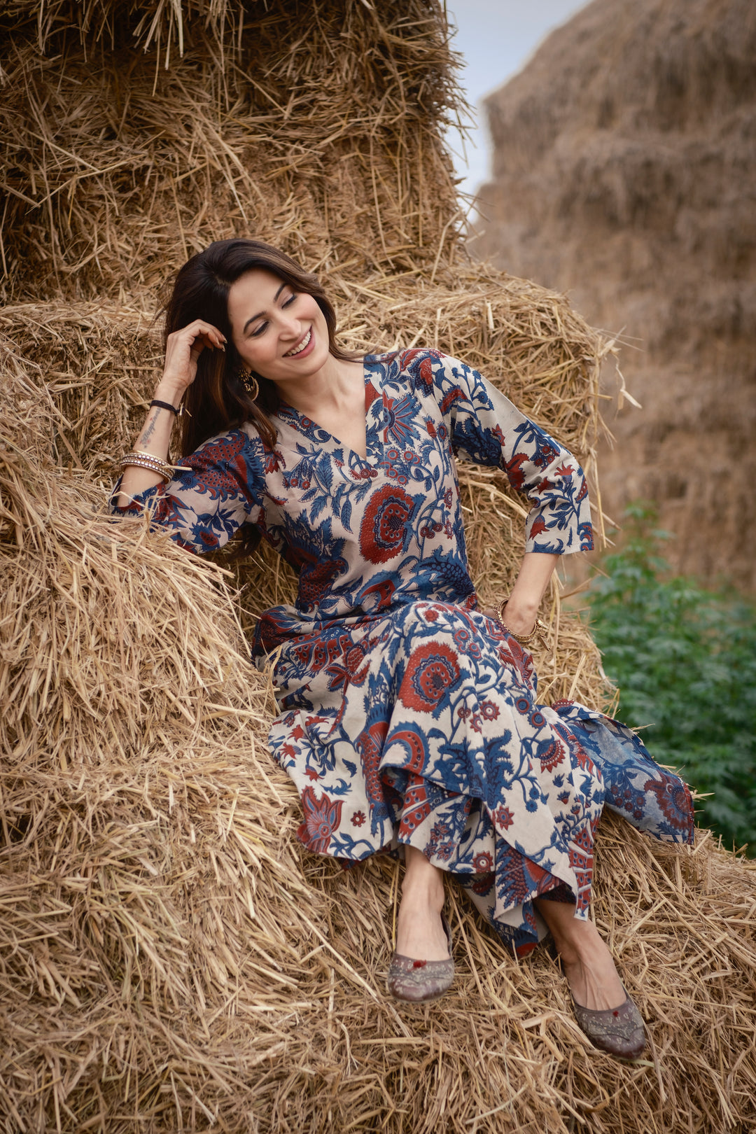 Cream Kalamkari A-line Kurta Set