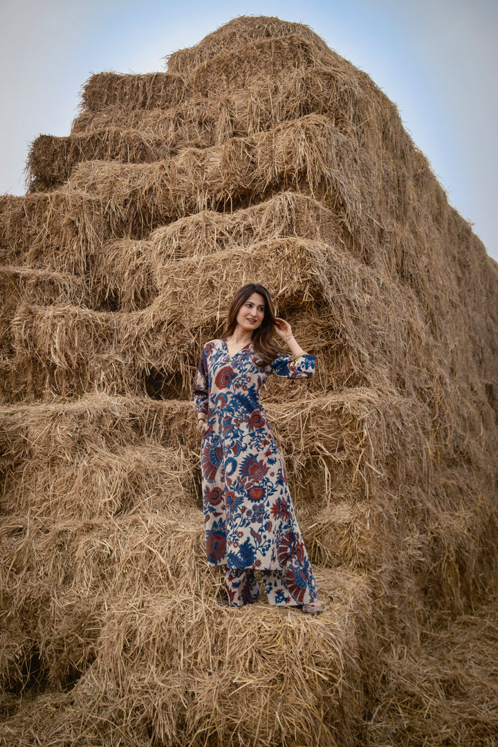 Cream Kalamkari A-line Kurta Set