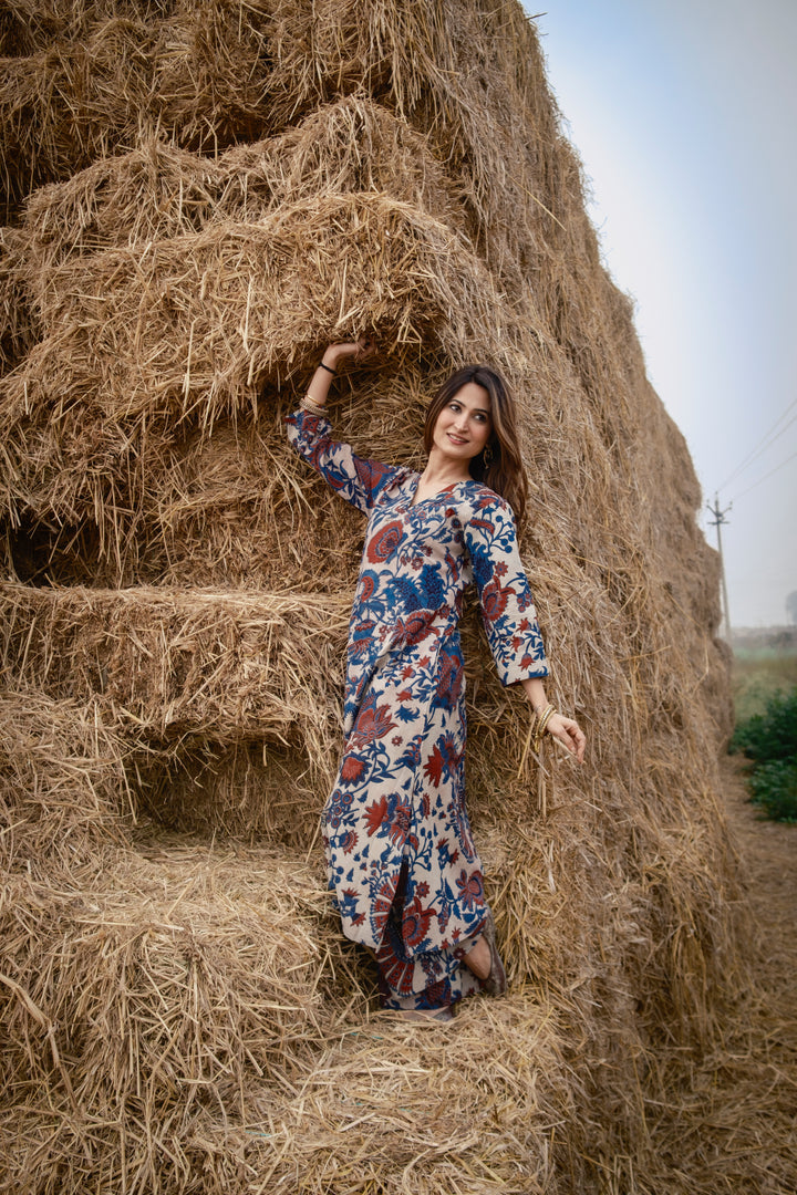 Cream Kalamkari A-line Kurta Set