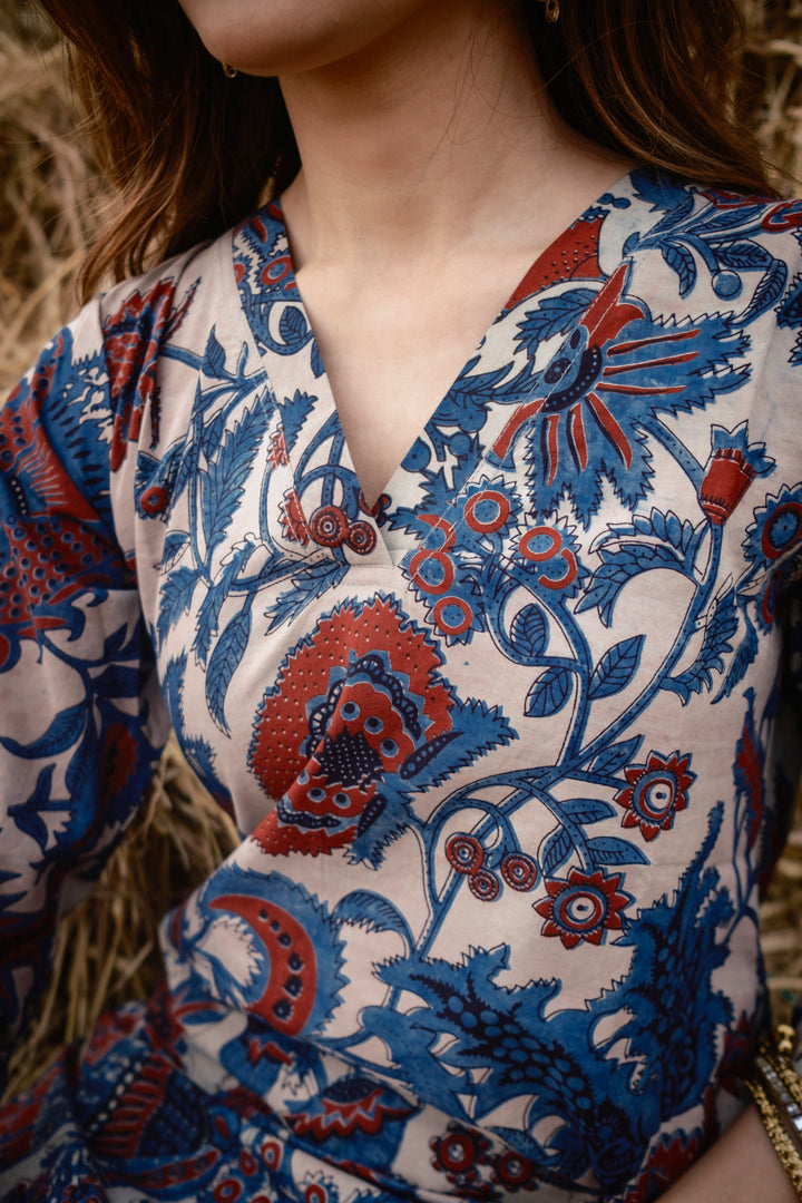 Cream Kalamkari A-line Kurta Set