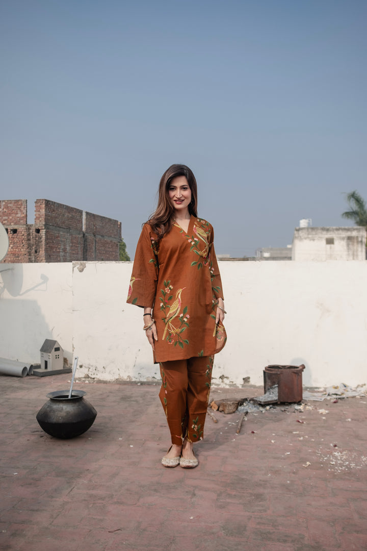 Brown Bird Cotton Co-ord Set