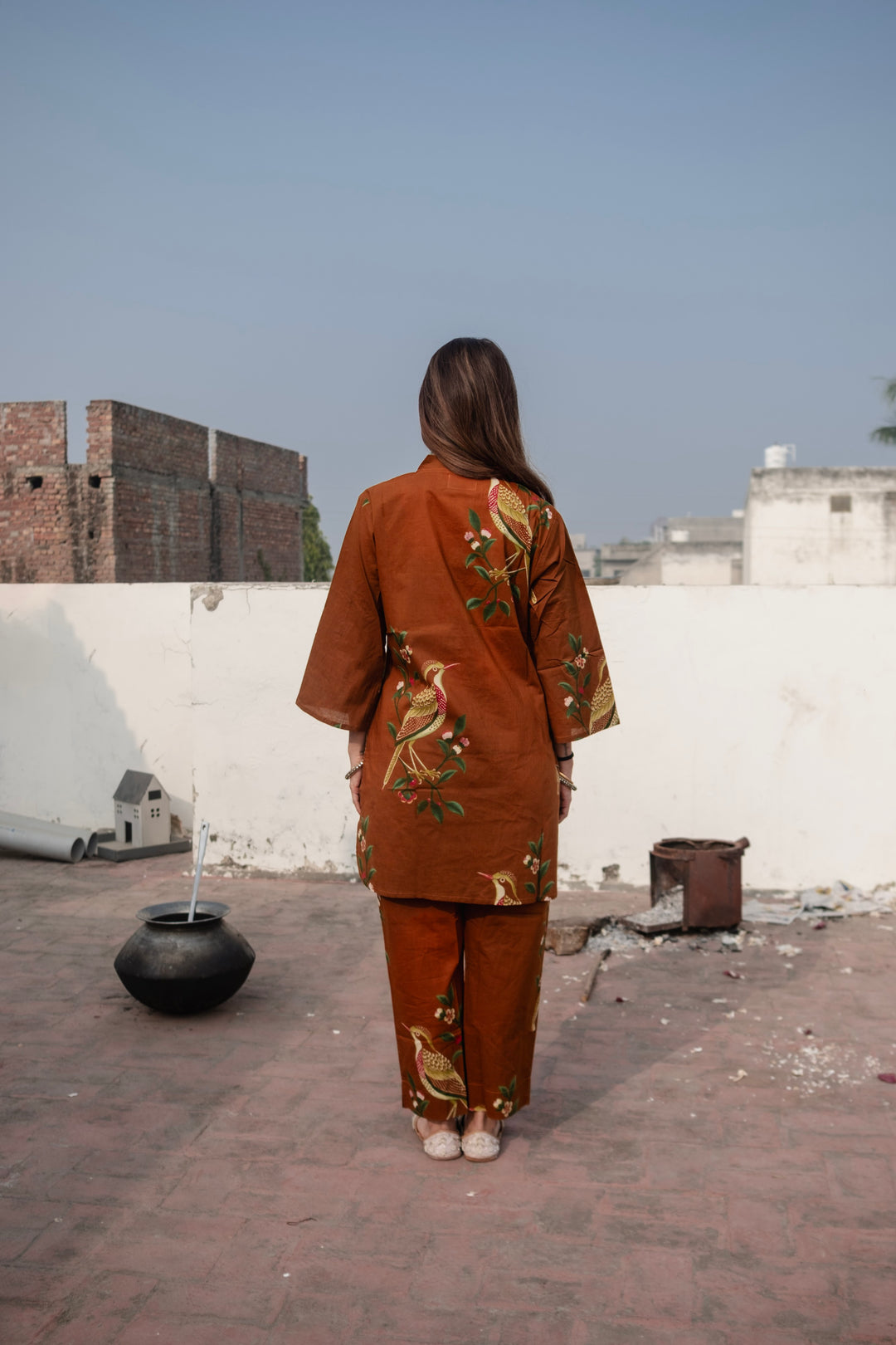 Brown Bird Cotton Co-ord Set