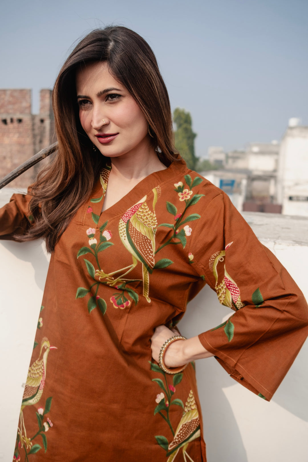 Brown Bird Cotton Co-ord Set