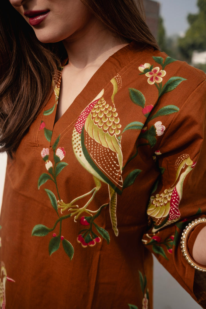 Brown Bird Cotton Co-ord Set