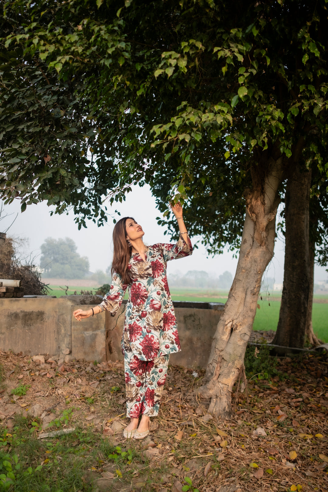 Red White Floral Cotton Co-ord Set