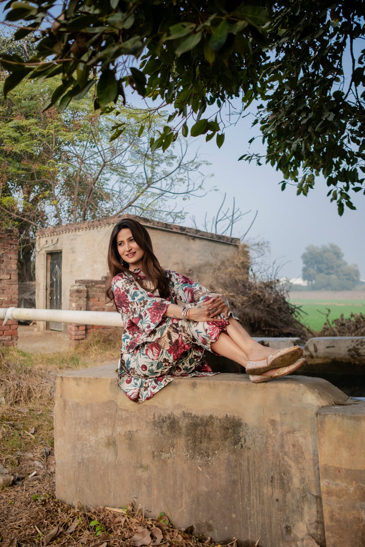 Red White Floral Cotton Co-ord Set
