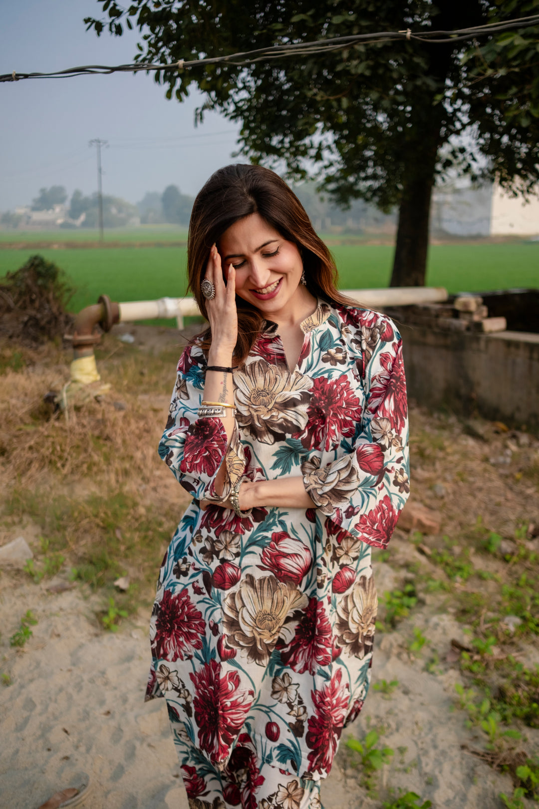 Red White Floral Cotton Co-ord Set