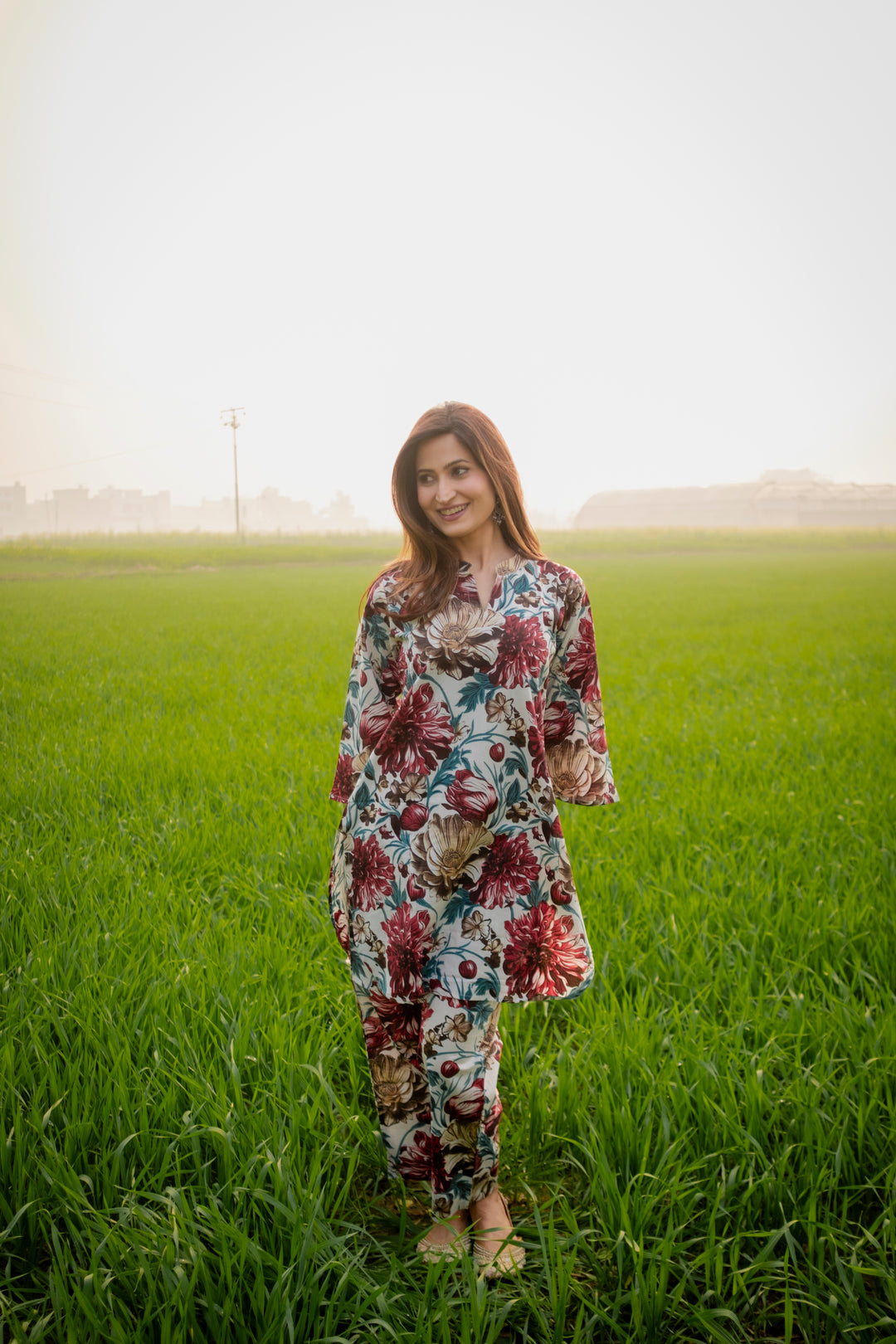 Red White Floral Cotton Co-ord Set