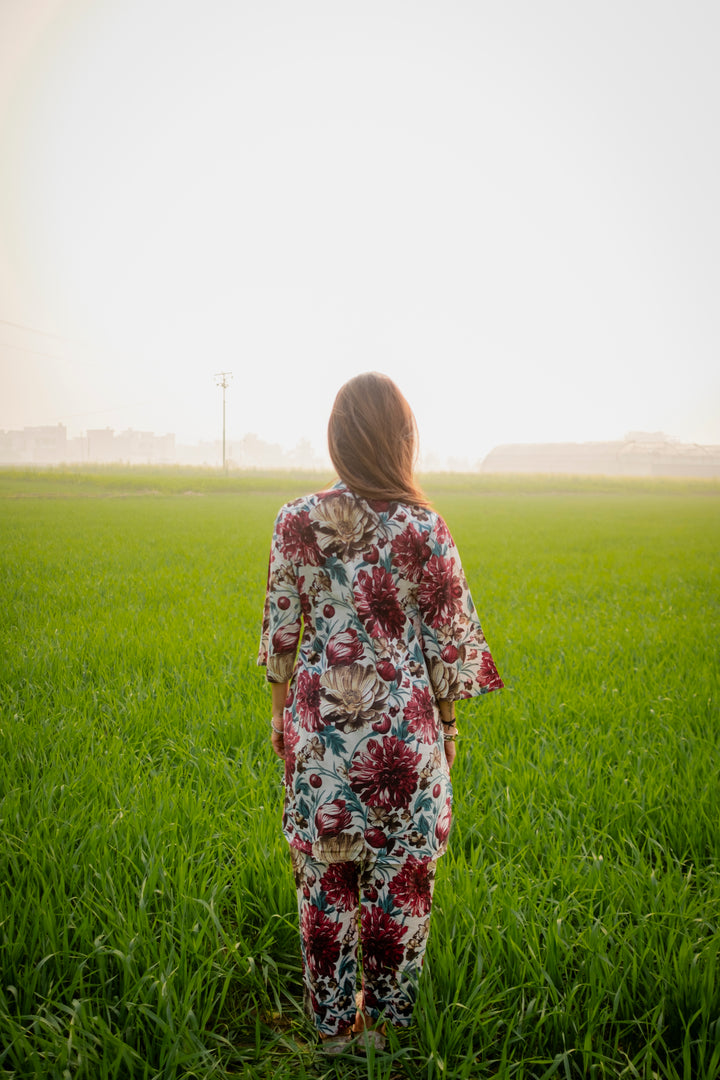 Red White Floral Cotton Co-ord Set