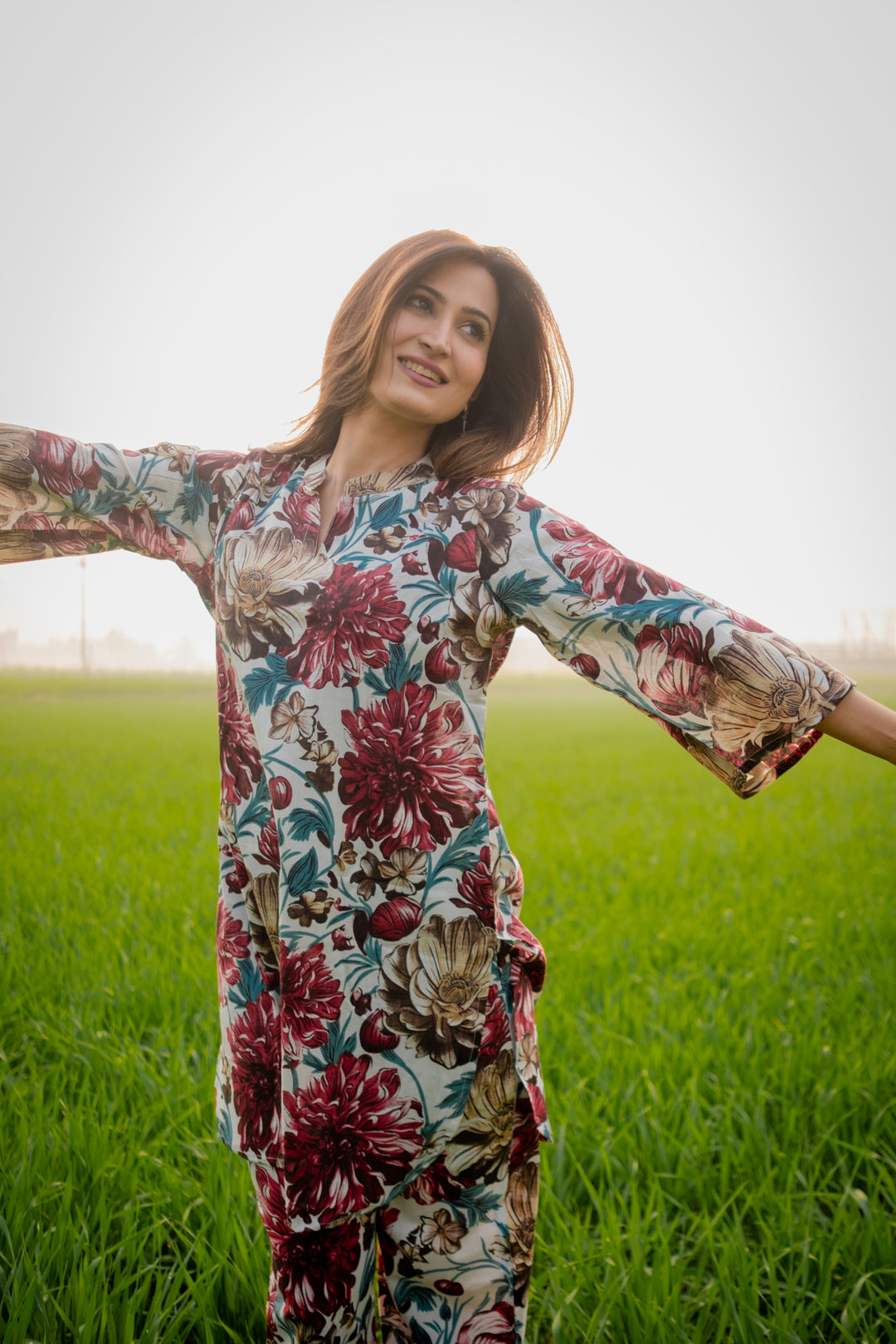 Red White Floral Cotton Co-ord Set