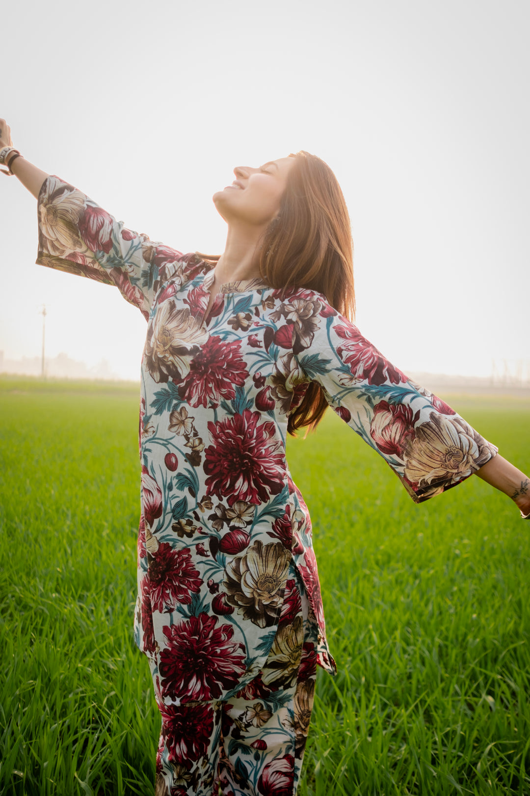 Red White Floral Cotton Co-ord Set