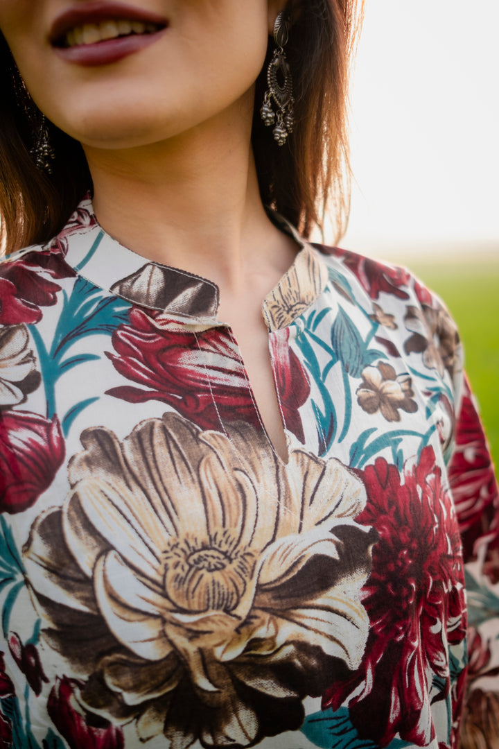 Red White Floral Cotton Co-ord Set