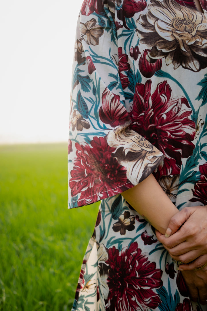Red White Floral Cotton Co-ord Set