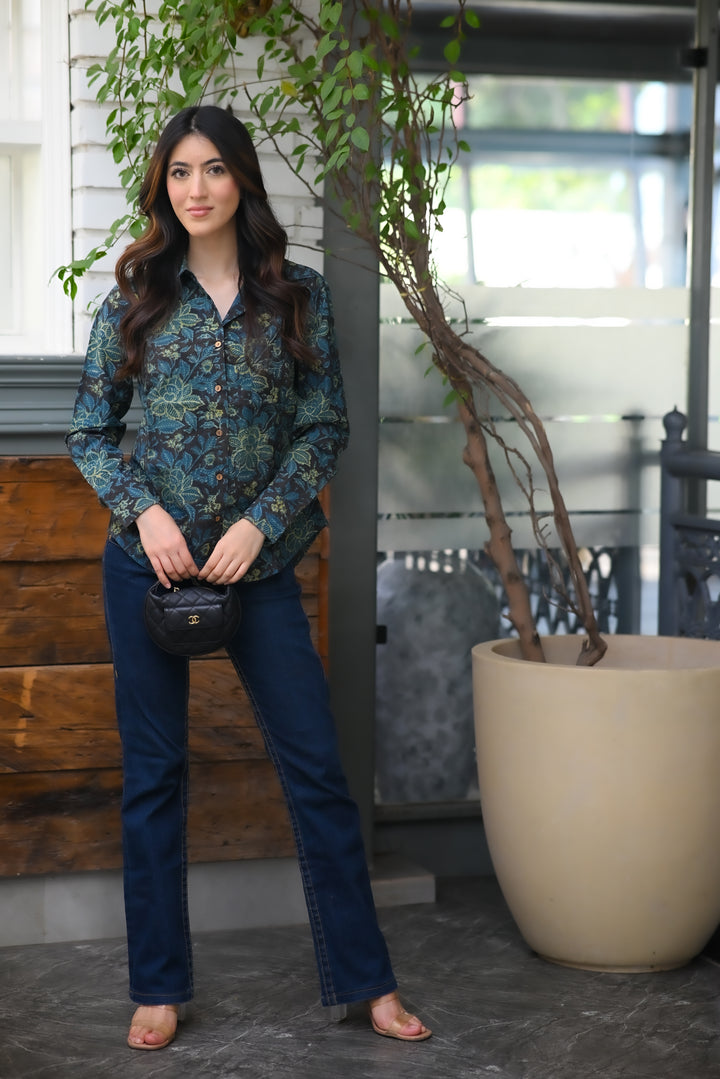 Blue Floral Cotton Shirt