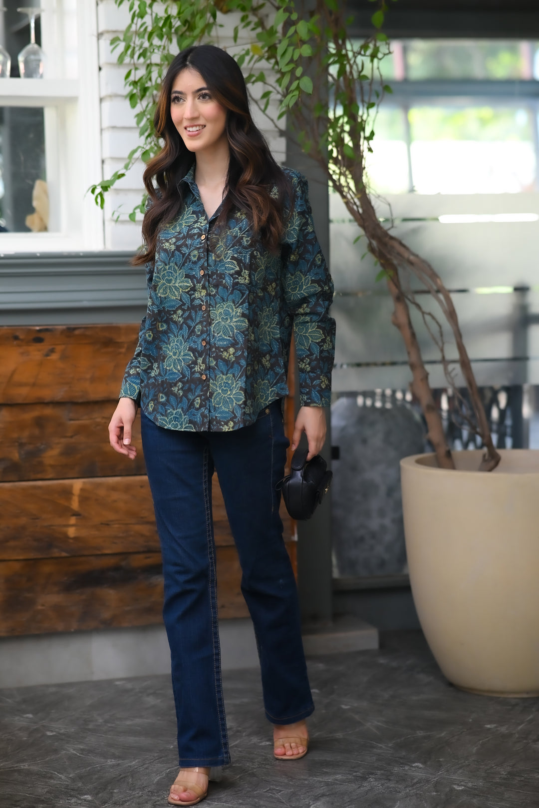 Blue Floral Cotton Shirt