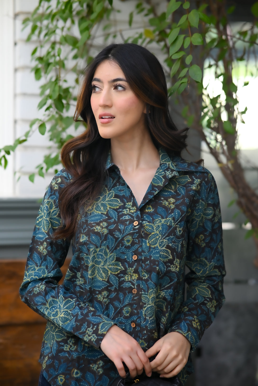 Blue Floral Cotton Shirt