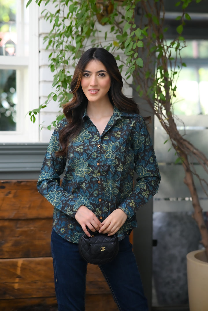 Blue Floral Cotton Shirt