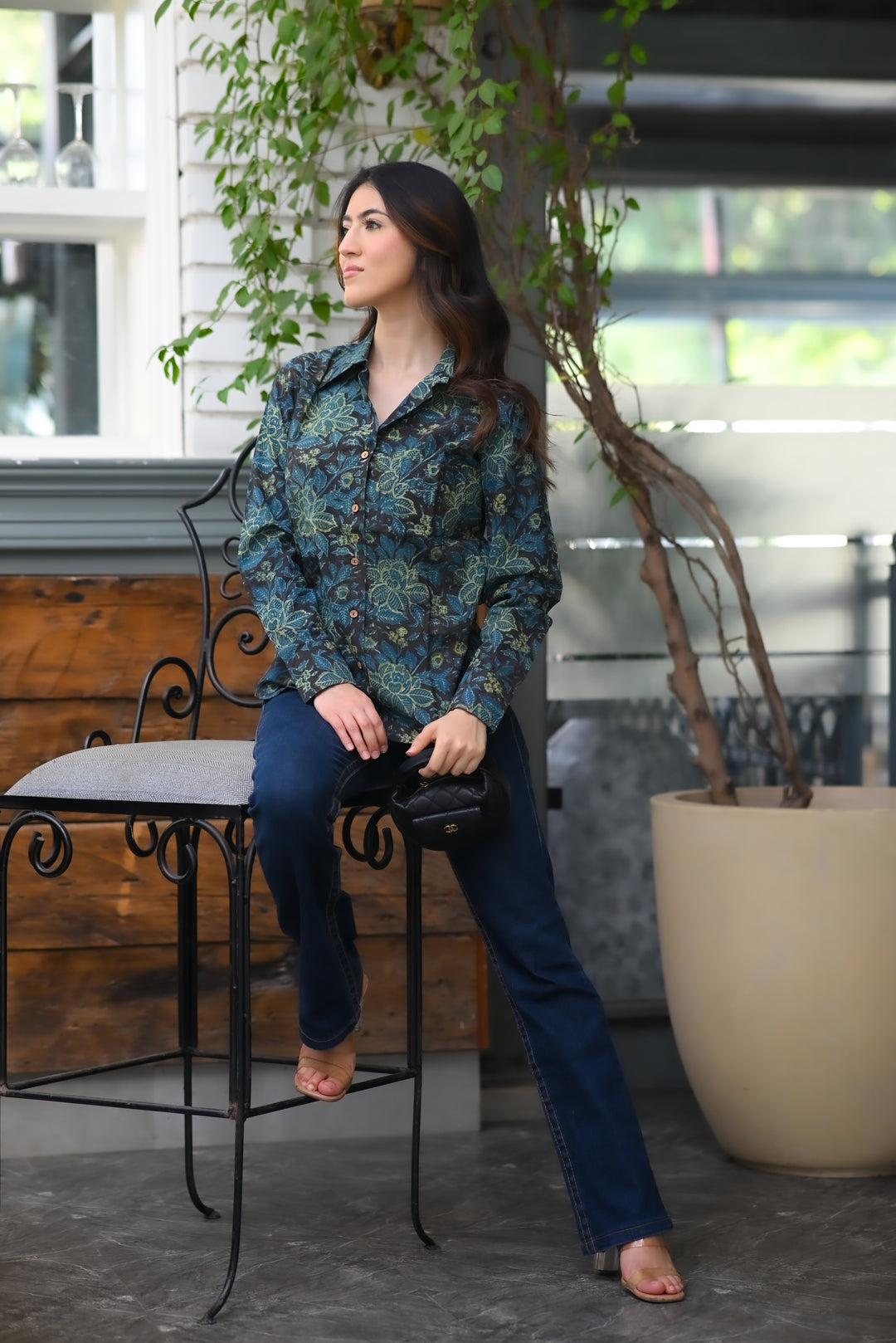 Blue Floral Cotton Shirt