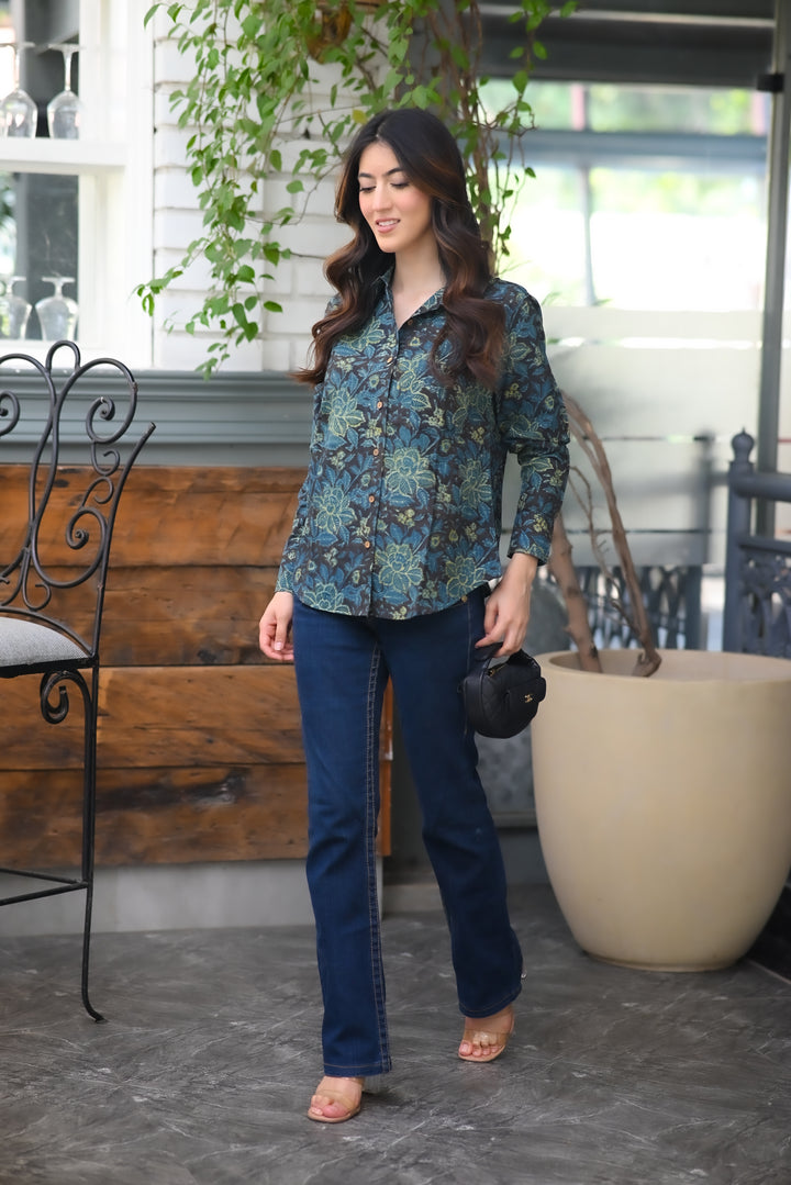 Blue Floral Cotton Shirt