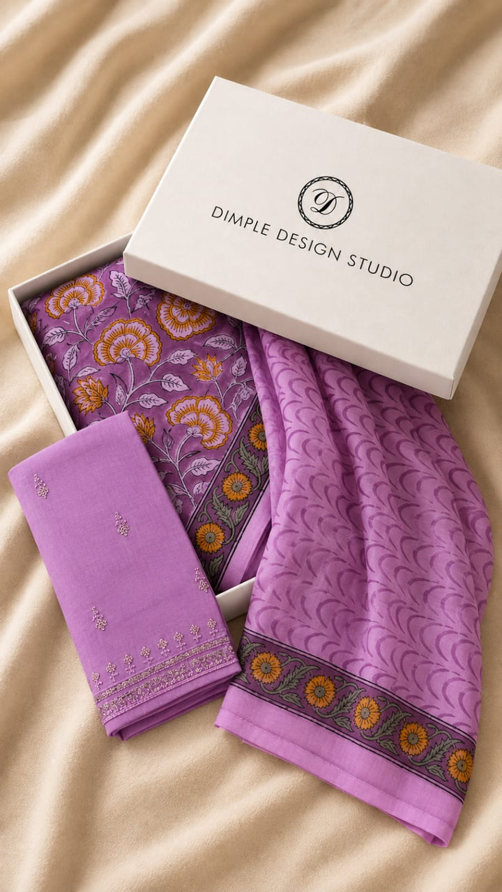 Unstitched - Dark Purple Cotton Suit Set